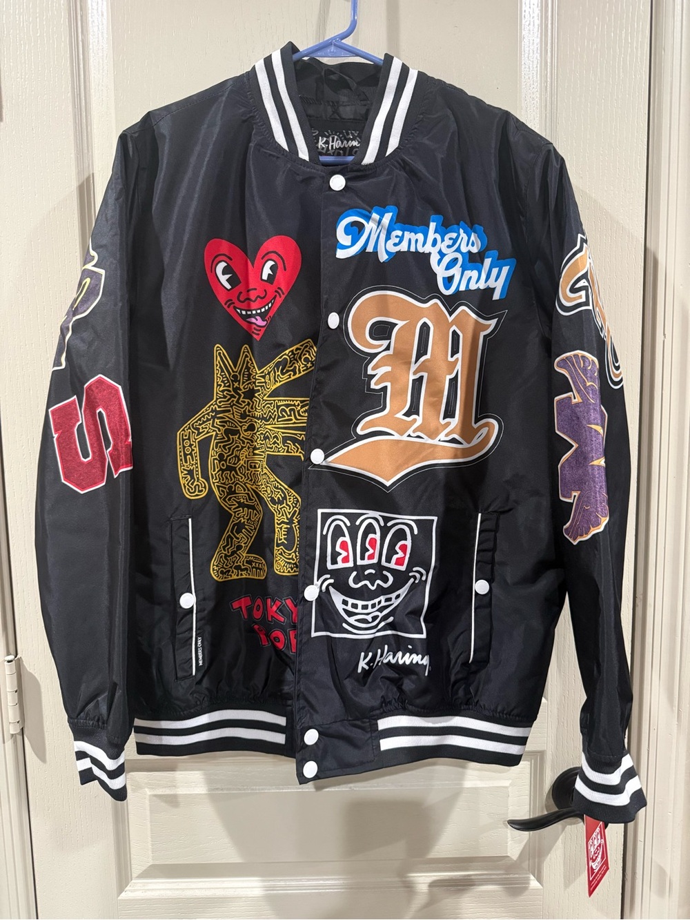 Rare Members Only x Keith Haring Bomber Jacket Black Tokyo Pop Andy Mouse Rare L